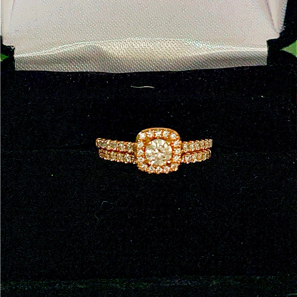 10k Rose Gold Ladys Halo Style Engagement Ring And Band Size 55